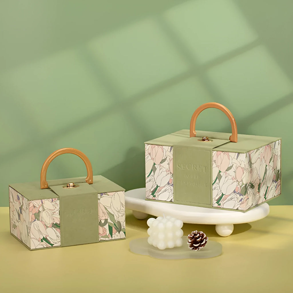 French Tulip small flannel gift box cosmetic case in matcha green colour with cloth finish