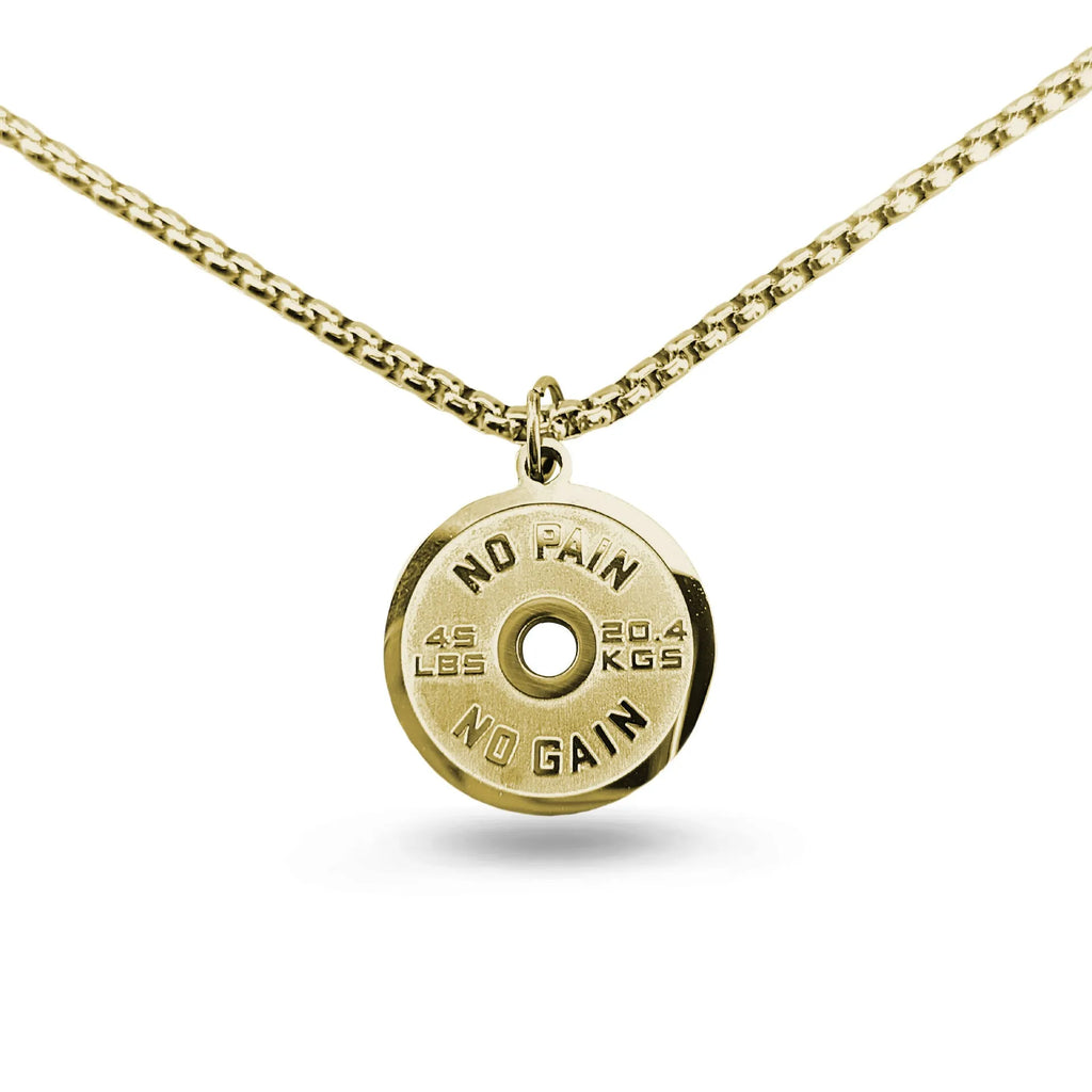 Polished stainless steel geometric barbell disk pendant necklace on a choice of chains.