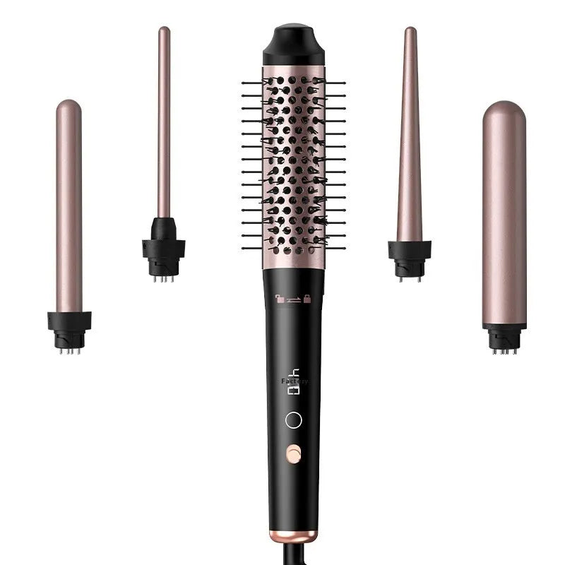 Automatic large wave hair curler in rose gold colour with three heat-setting headbands