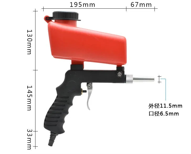 Portable pneumatic sandblasting gun with 21 litre tank for industrial surface preparation work