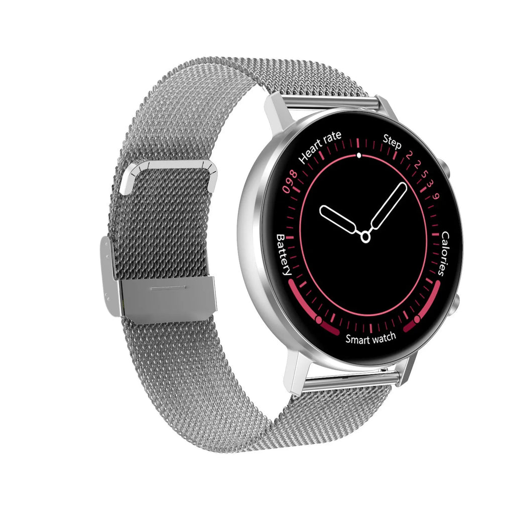 DT96 smart wristband with steel strap and 1.3 inch screen display