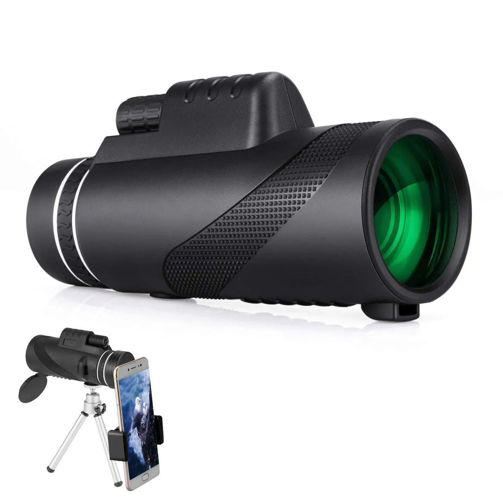 Black monocular telescope with 40x magnification and 60mm objective lens for outdoor observation