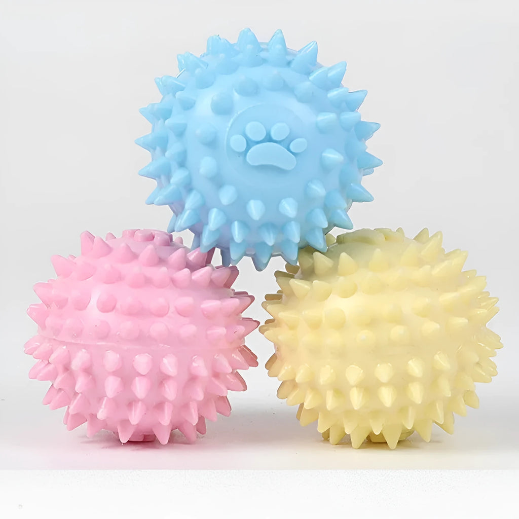 Blue TPR rubber dog chewing toy with textured surface for dental hygiene, 6cm diameter footprint ball