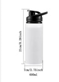 White aluminium sports water bottle with screw cap in 600ml and 750ml sizes for cycling and workouts