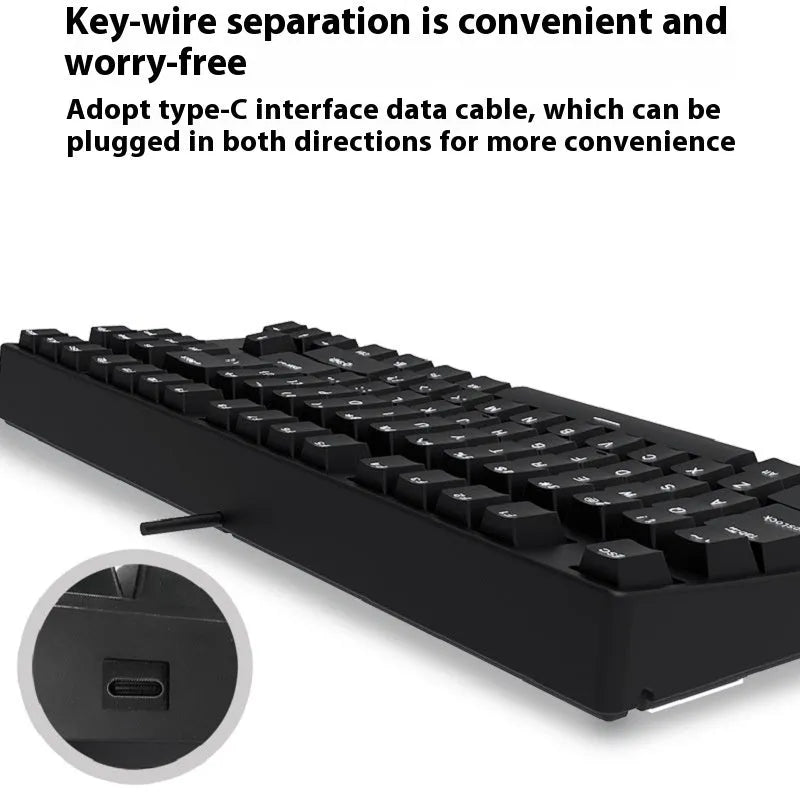 87 key wired mechanical keyboard with metal chassis shown in a black, orange, and yellow colour configuration.