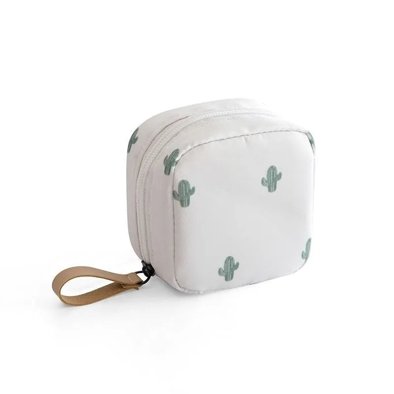 Blue cloth cube-shaped makeup storage bag with plain pattern