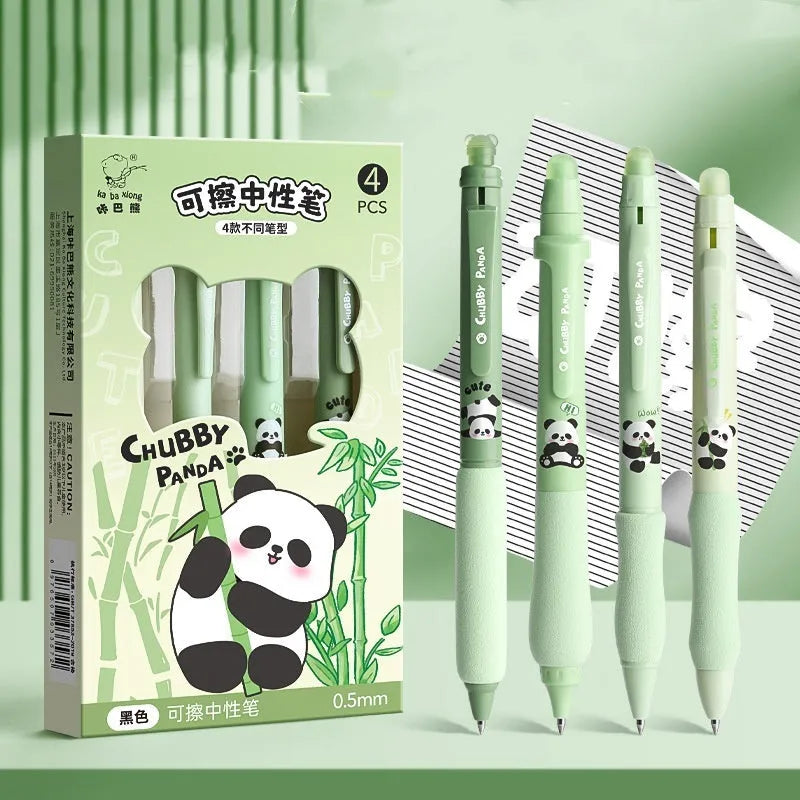 Erasable gel pen with 0.5mm tip, press mechanism and cartoon character designs