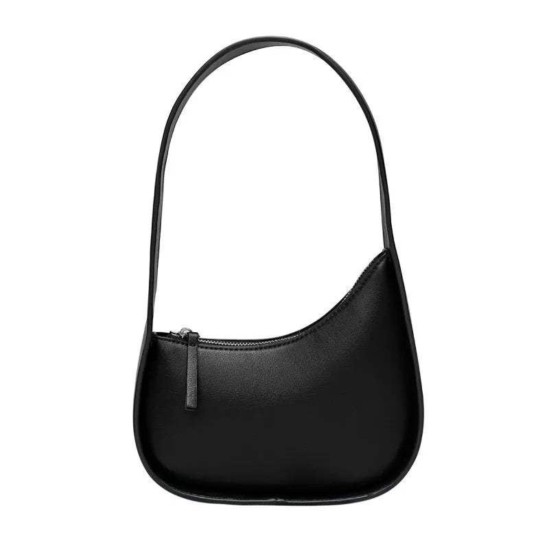 Women's genuine leather half-moon shoulder handbag with wide strap in caramel colour