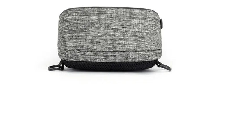 Small dark blue Oxford cloth chest bag with a zipper, shown with dimensions 18cm wide by 31cm high.
