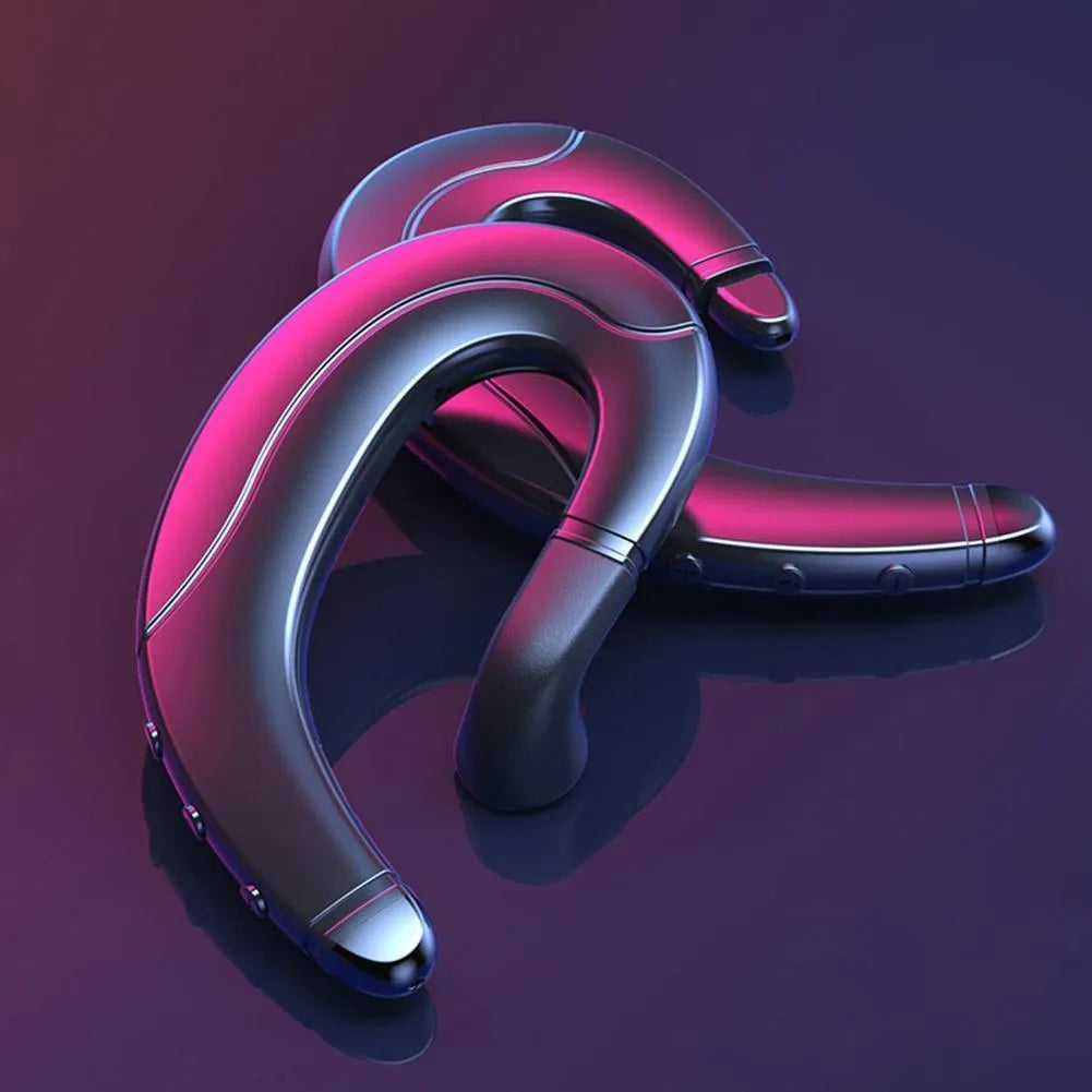 Single-ear Bluetooth headset for driving in black, blue, and red colour options.