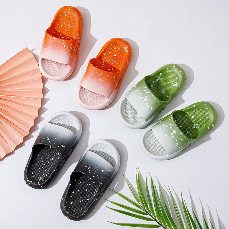 Gradient blue PVC slippers for children on a white background, showing sandal-style design.