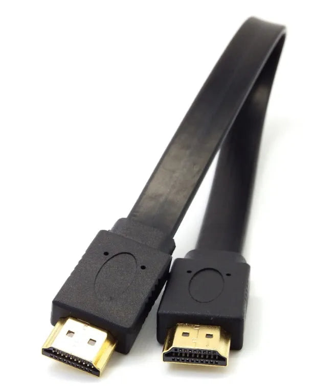 Flat HDMI cable with standard connectors showing length options from 0.3 to 10 metres