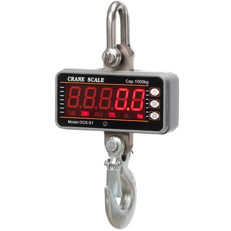 Orange electronic crane scale with digital display for industrial weighing up to 500kg capacity