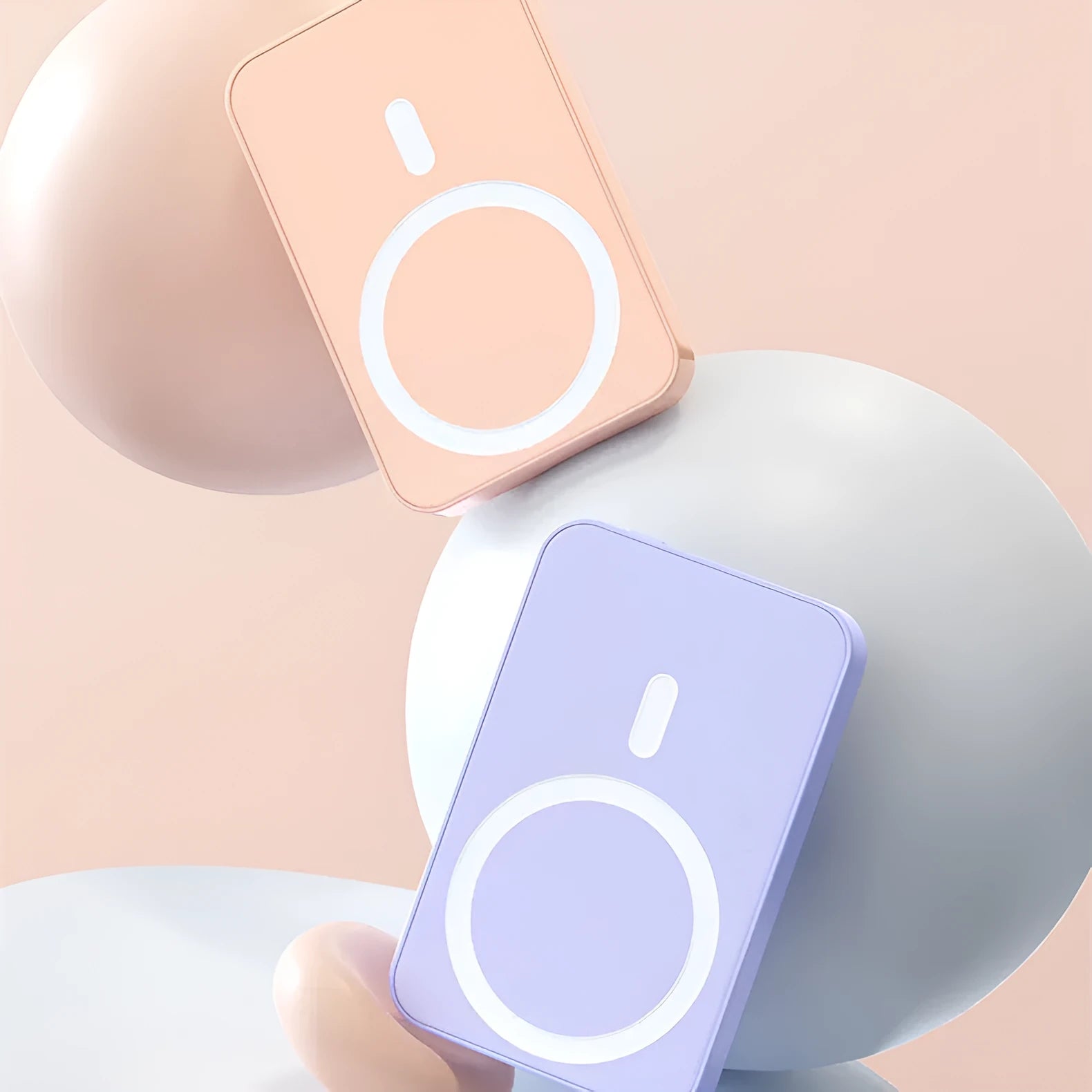 Pink magnetic wireless power bank showing dimensions of 100x64x18mm with 20000mAh capacity
