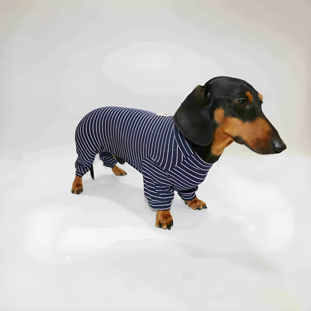 Thin striped four-legged pet clothes for dogs and cats, S to 2XL, black white or navy blue