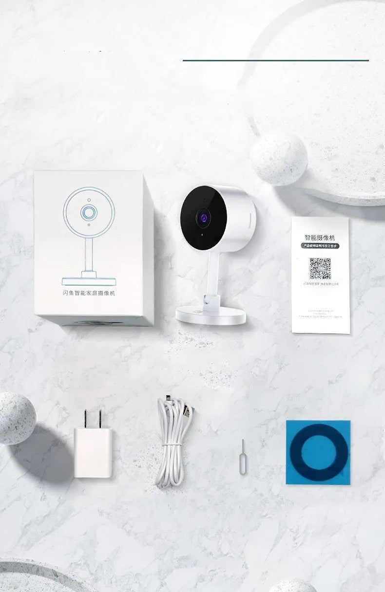White gun-style WiFi security camera with 1080p HD resolution and anti-theft alarm system