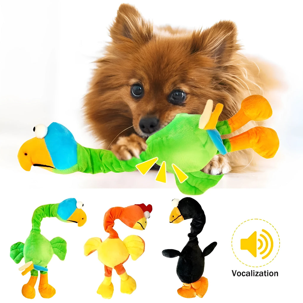 Screaming chicken dog toy with squeaker in black, green or orange rubber