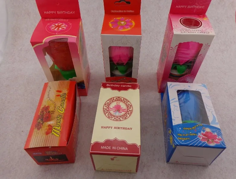 Musical lotus candle with eight petals, paraffin and ABS, 11 x 6 cm, in yellow rose red purple blue red
