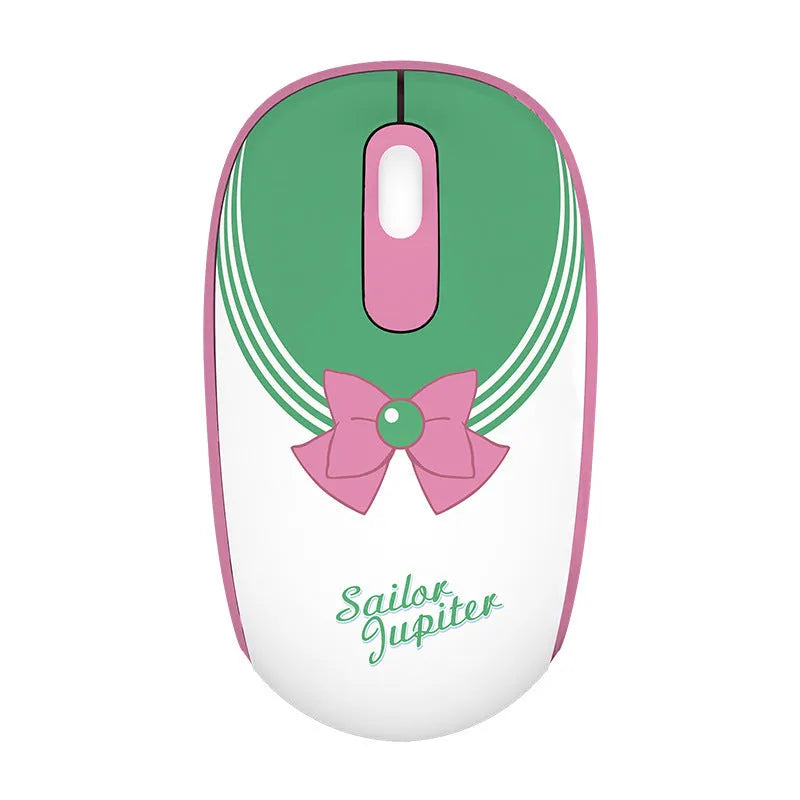 Sailor Moon pink wireless optical mouse with USB receiver on desk