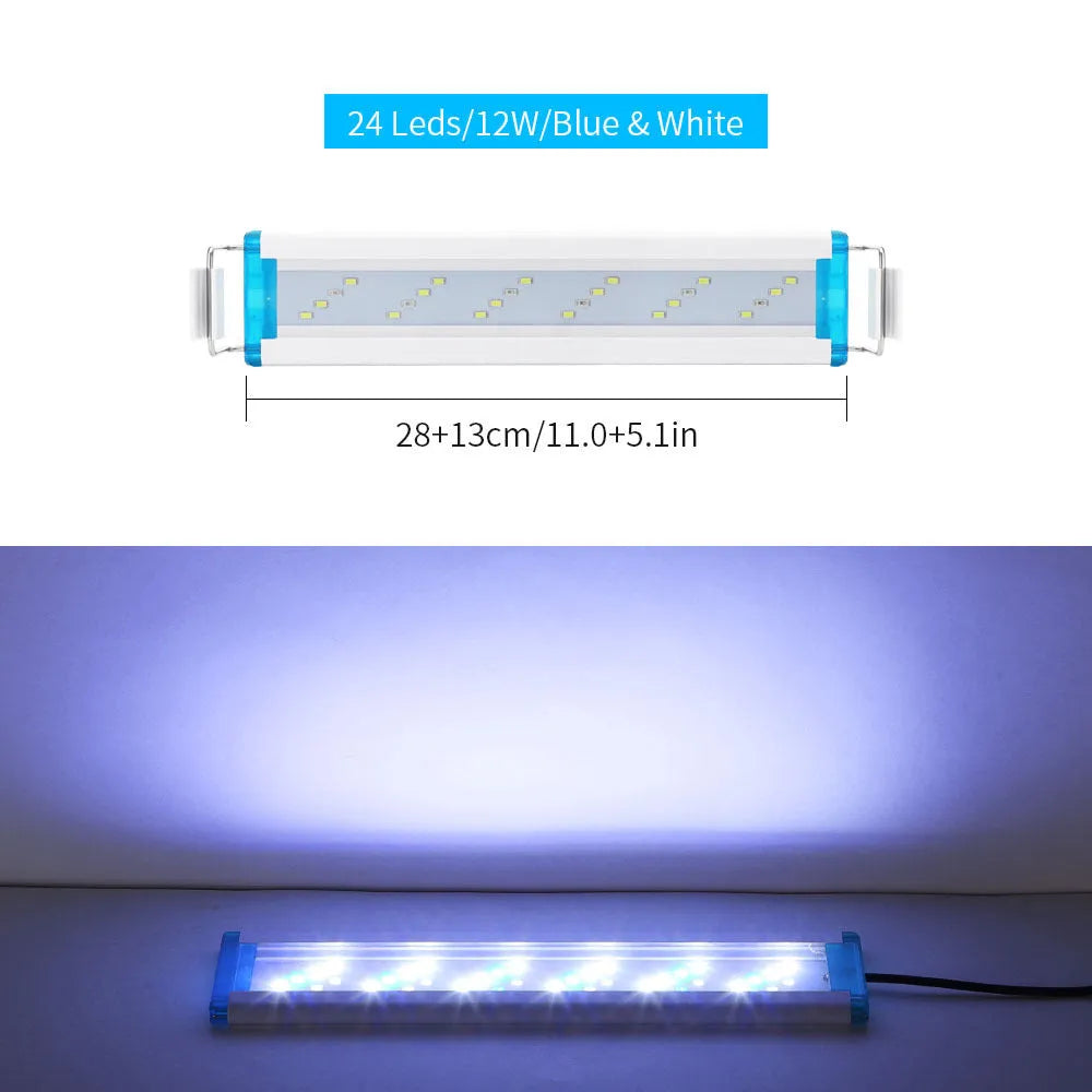 Ultra-thin blue and white LED aquarium light for fish tanks with PVC housing