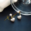 Korean style women's heart-shaped pearl stud earrings with alloy construction and electroplated silver tone finish