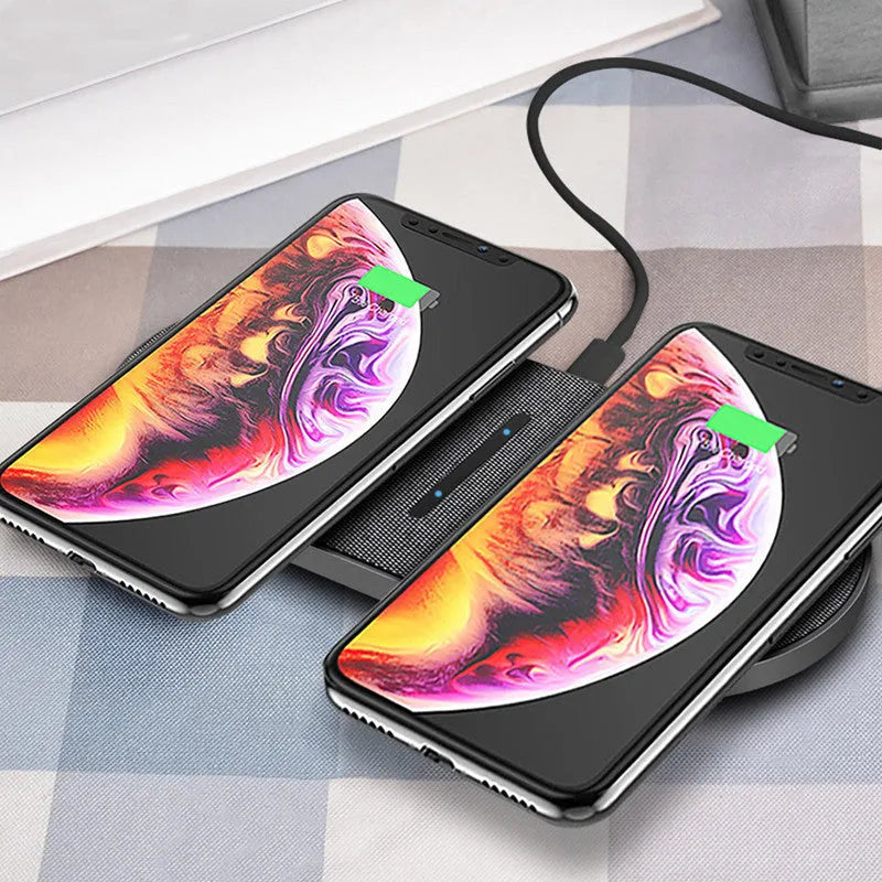 Black 10W wireless charger 2-in-1 set with two charging pads and LED indicators