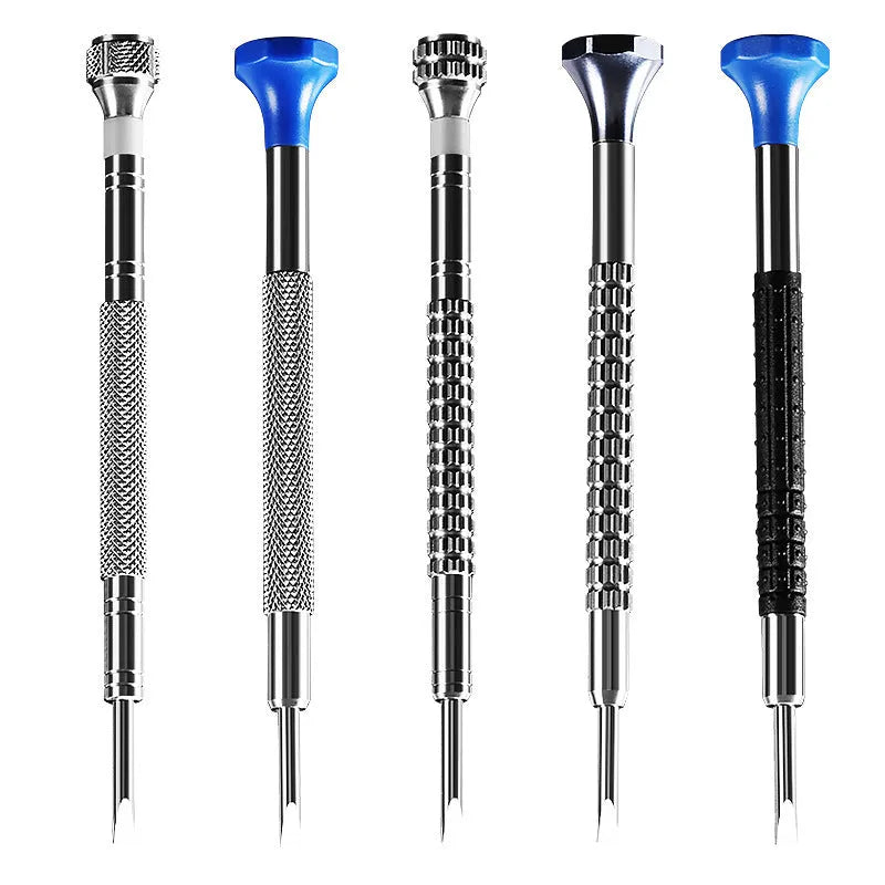 Watch repair screwdriver set with 10 pieces and 20 spare bits in boxed cross format
