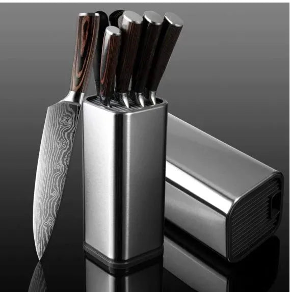 Black and white PP plastic kitchen knife holder with storage bucket, detachable bottom for cleaning