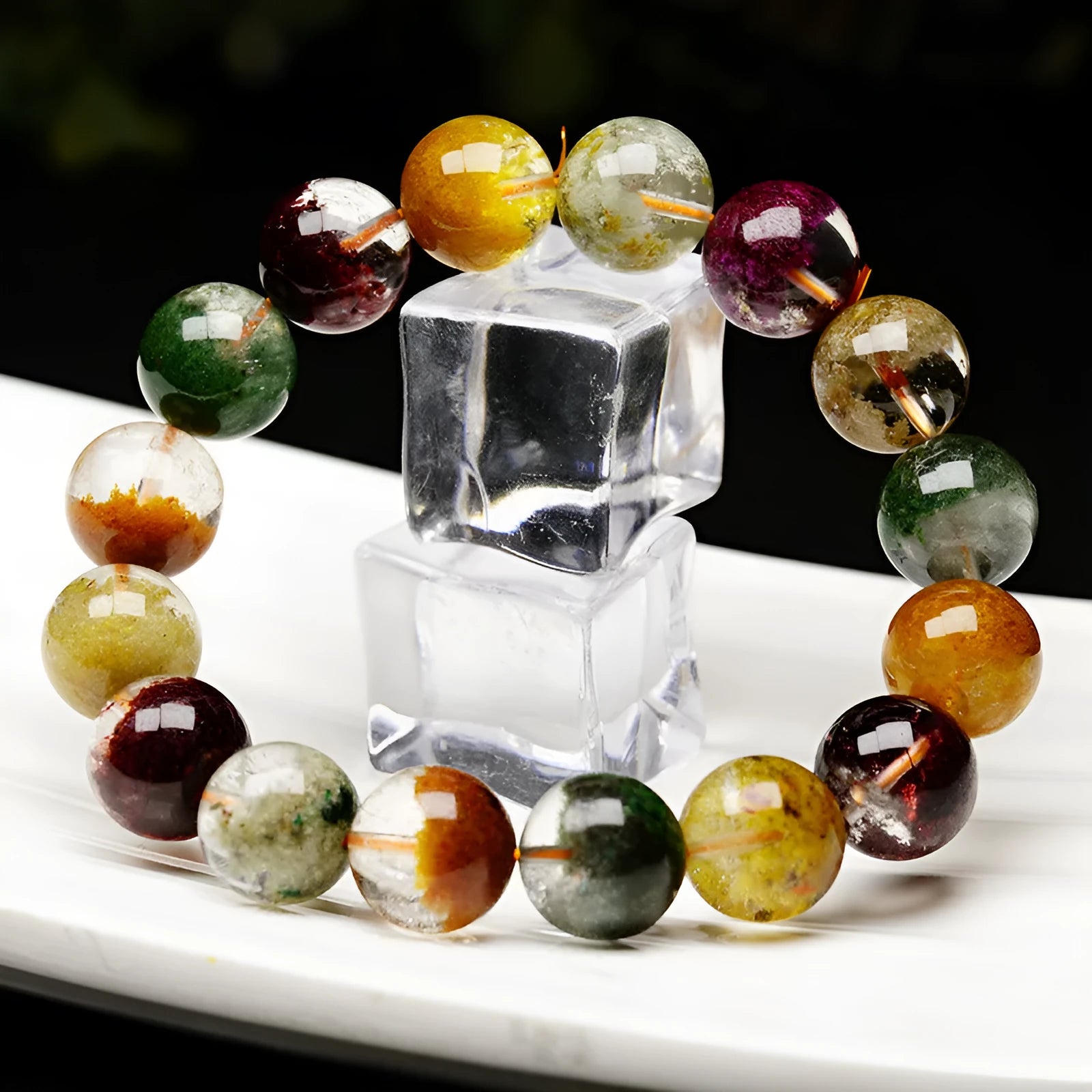 Colourful crystal bead bracelet with 10mm diameter balls featuring ghost cornucopia seasonal design in ethnic retro style