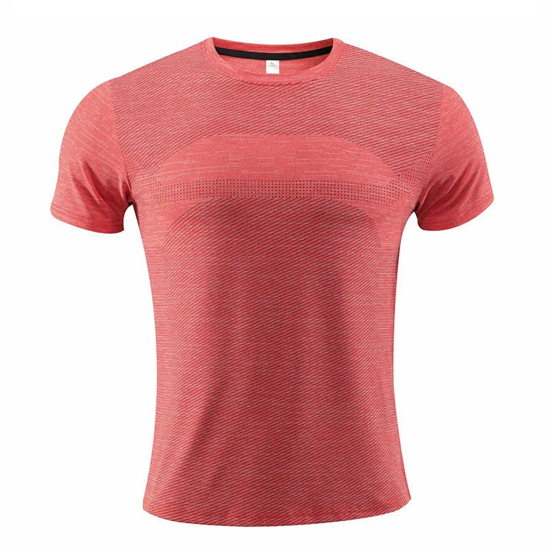 Short sleeve basketball and running t-shirt in polyester spandex fabric on a white background.