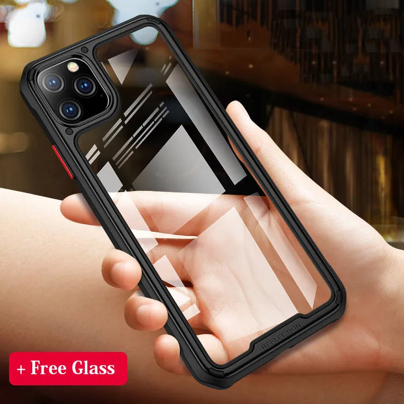Transparent silicone phone case for iPhone 11 showing six colour options