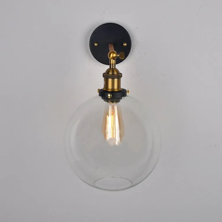 20cm retro glass wall lamp with aluminium fitting in amber, smoky gray, or transparent