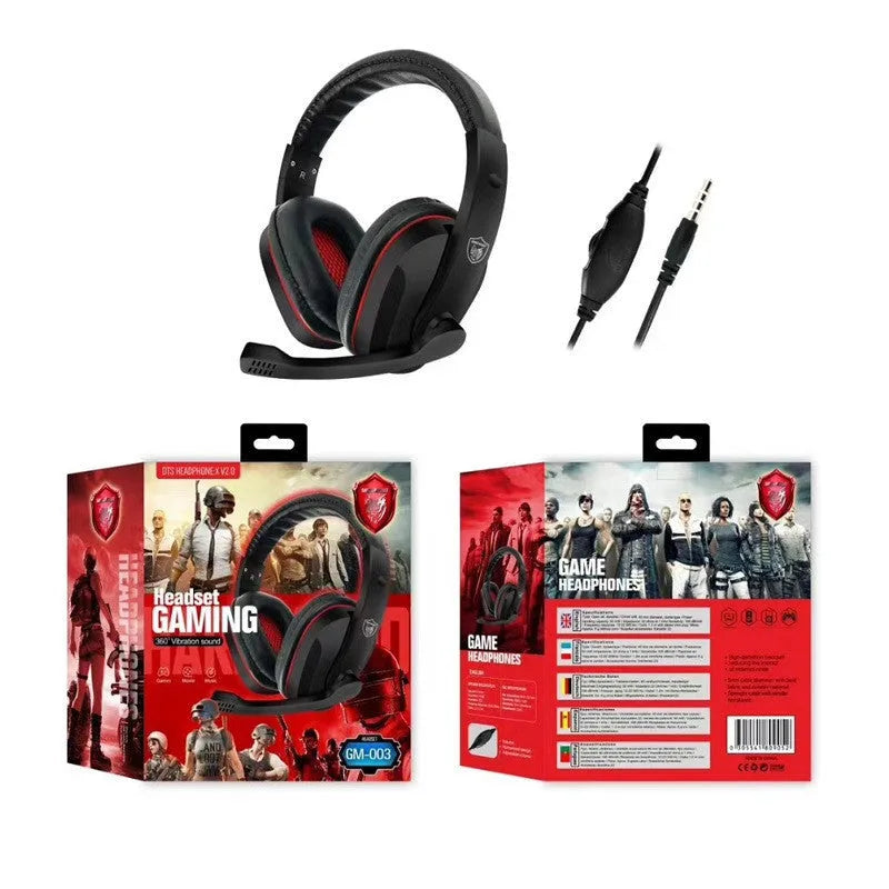 Black wired gaming computer headset with 40mm speakers for heavy bass audio