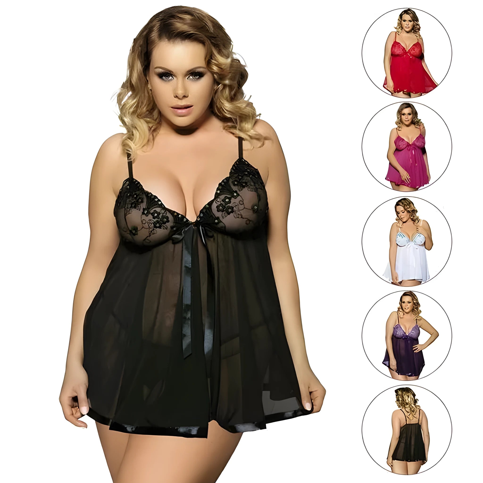 Women's seamless lace sleepdress with mesh panels in multiple colours and sizes up to 6XL