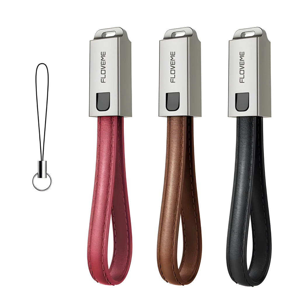 Red leather and zinc alloy braided USB C to Apple Lightning charging cable, 20cm long.