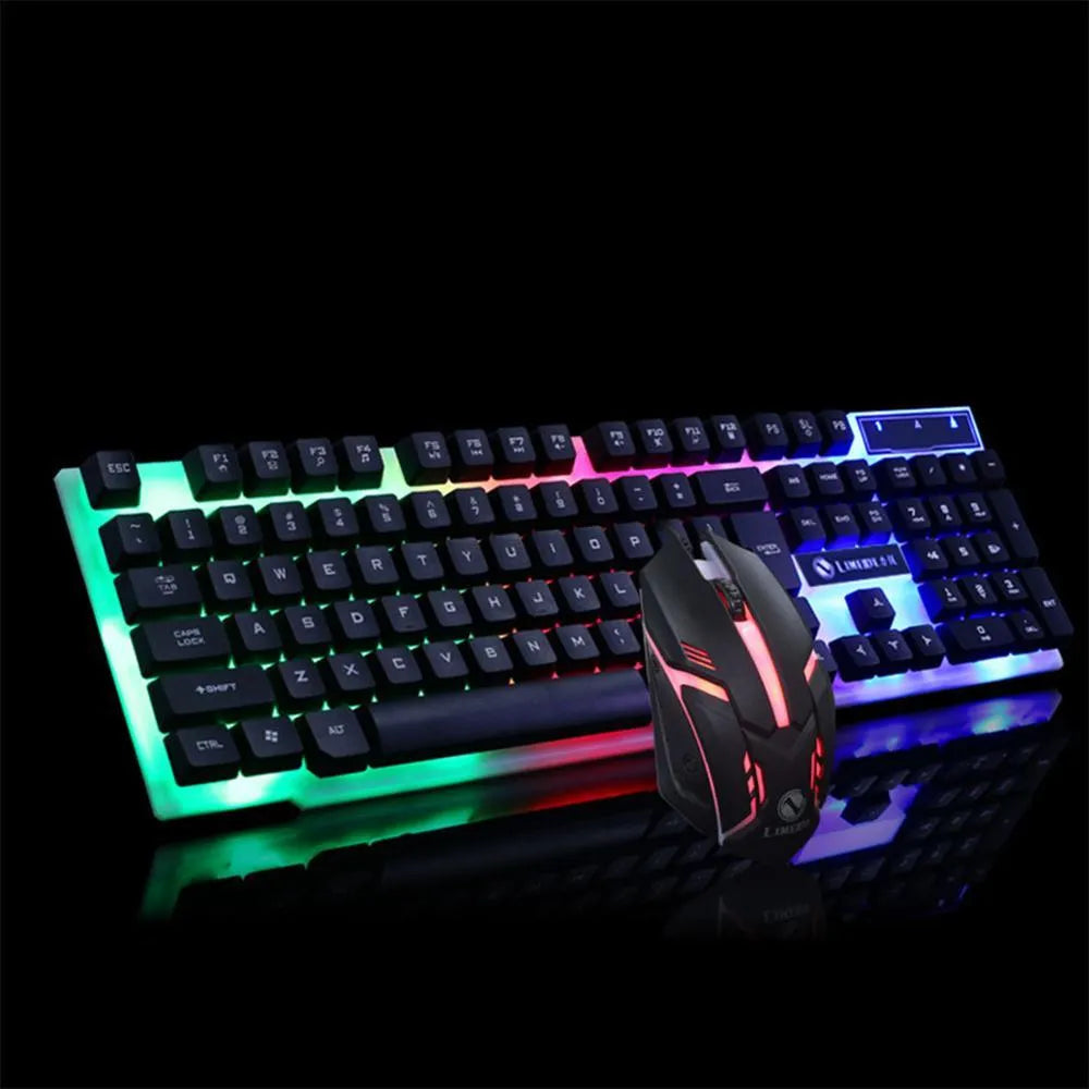 GTX300 black and white gaming keyboard and mouse set with backlit keys and wired USB cables