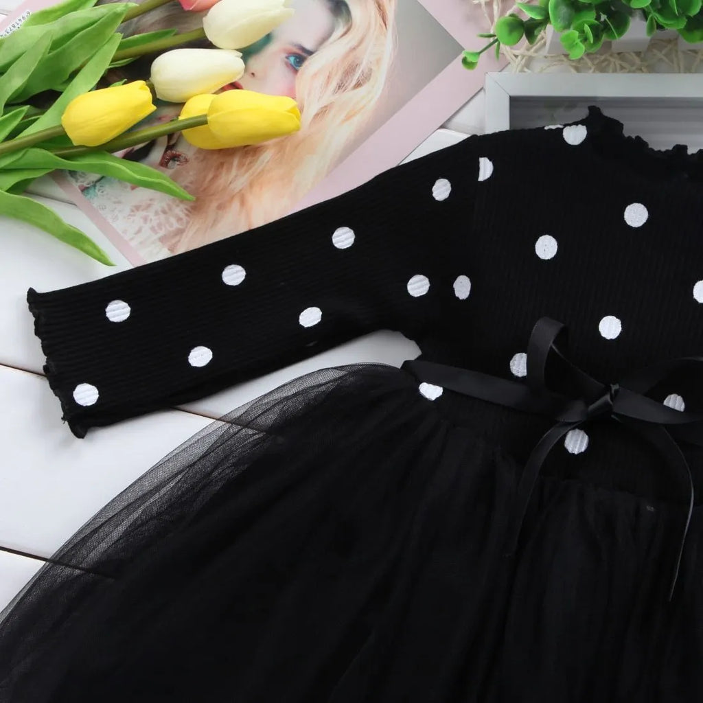 Baby girl's long sleeve black lace tutu dress for birthday parties and christenings