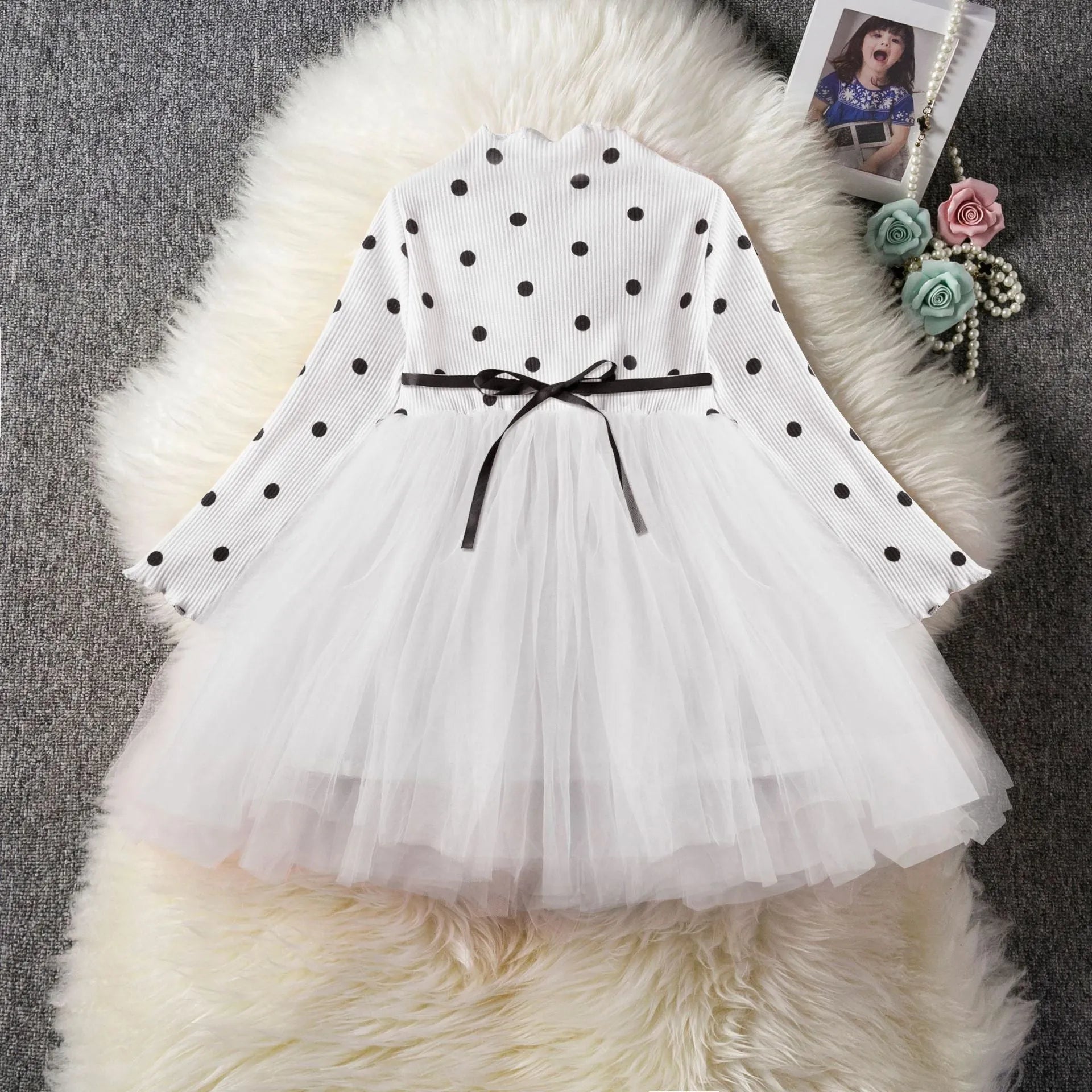 Baby girl's long sleeve black lace tutu dress for birthday parties and christenings