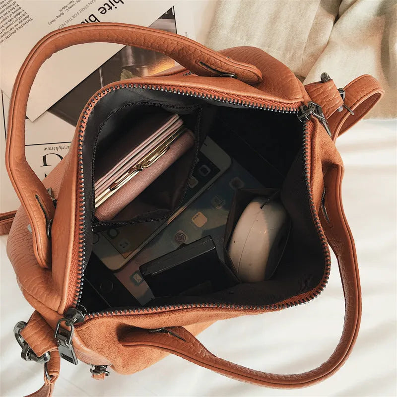 Soft PU women's casual tote shoulder bag with large capacity and smooth zipper closure