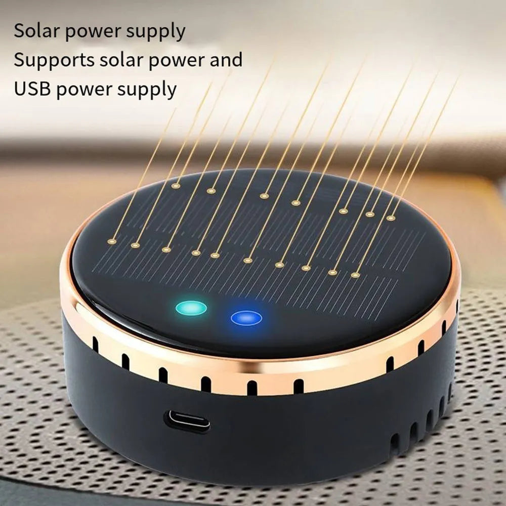 Solar-powered car mounted air humidifier in black, gold or red with adjustable mist control