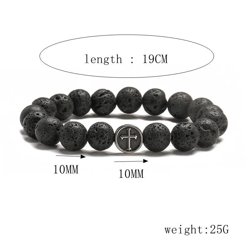 Volcanic agate geometric bracelet on stainless steel chain showing stone patterning