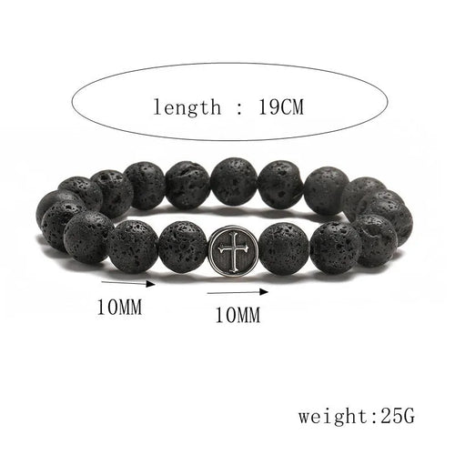 Volcanic agate geometric bracelet on stainless steel chain showing stone patterning