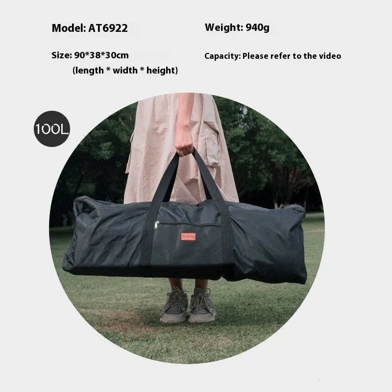 Waterproof camping equipment storage bag in 100L and 150L capacities with folding table and chair