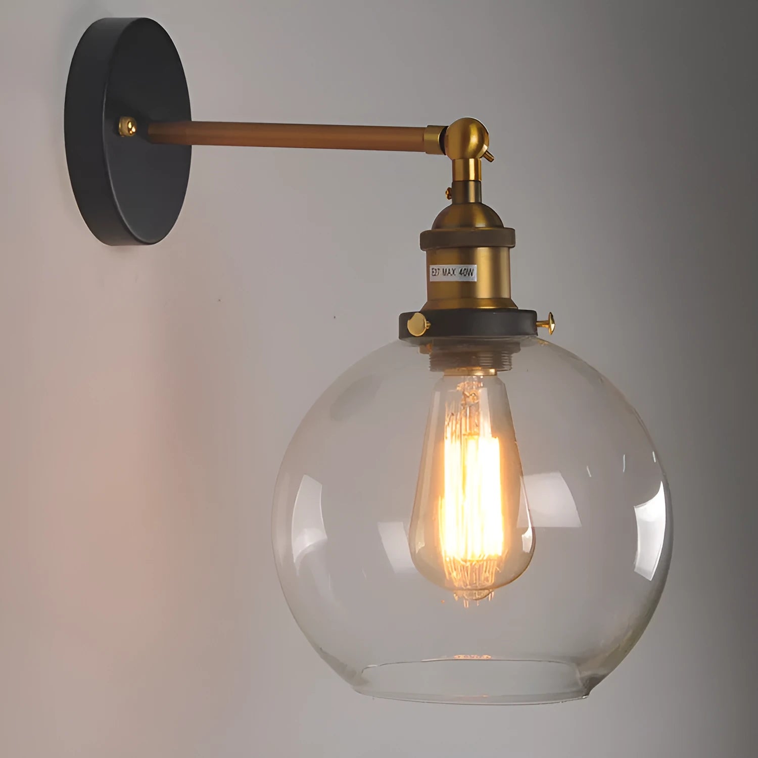 20cm retro glass wall lamp with aluminium fitting in amber, smoky gray, or transparent