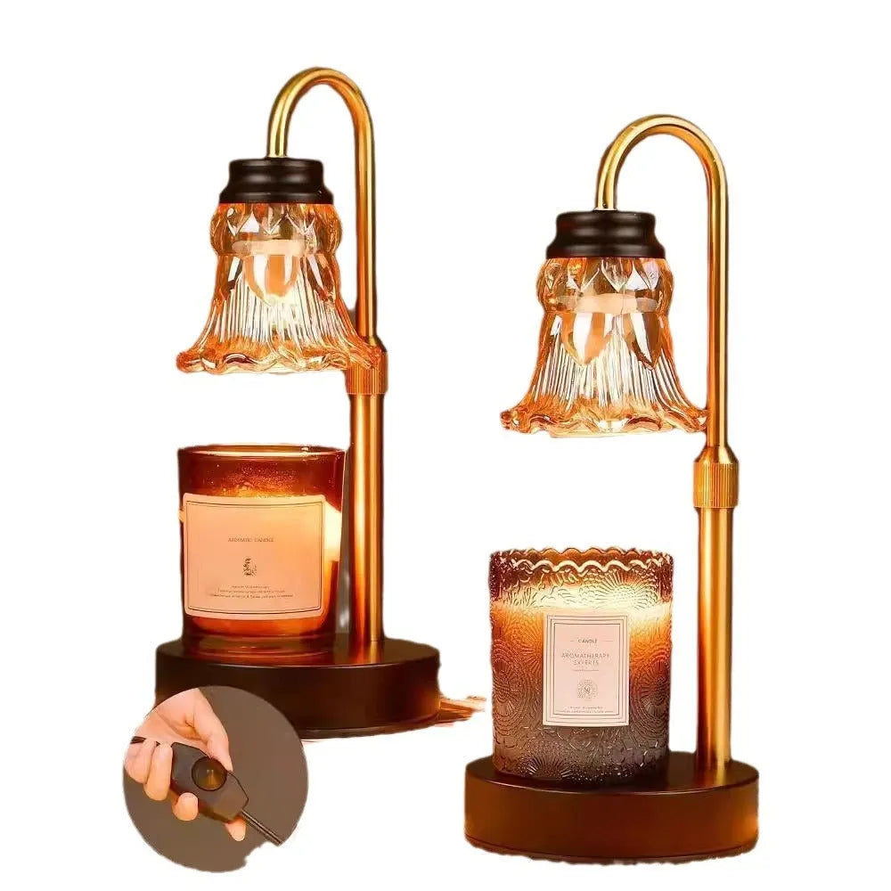Bamboo holder aromatherapy wax melting lamp with lifting design and illumination function