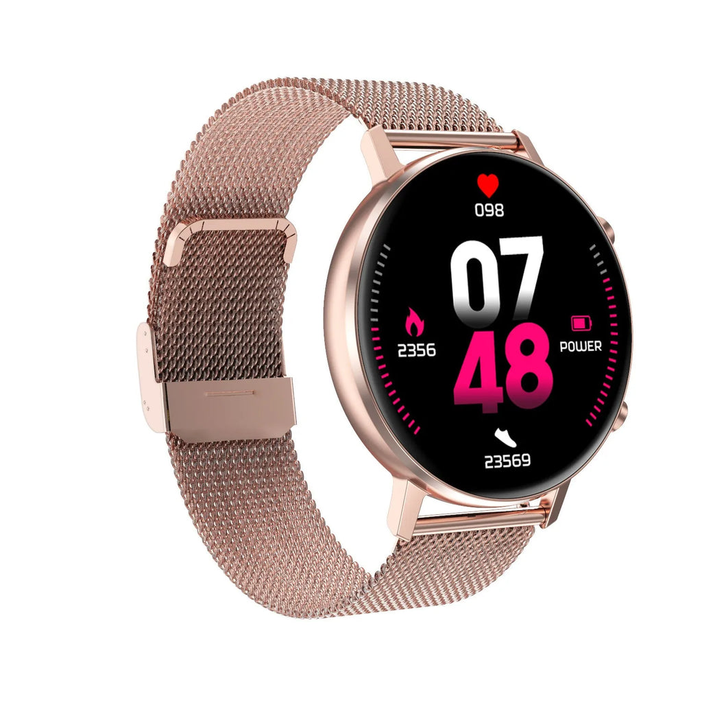 DT96 smart wristband with steel strap and 1.3 inch screen display