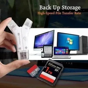 NK908 white 4-in-1 card reader for Apple iPhone Android and PC with SD and Micro SD slots