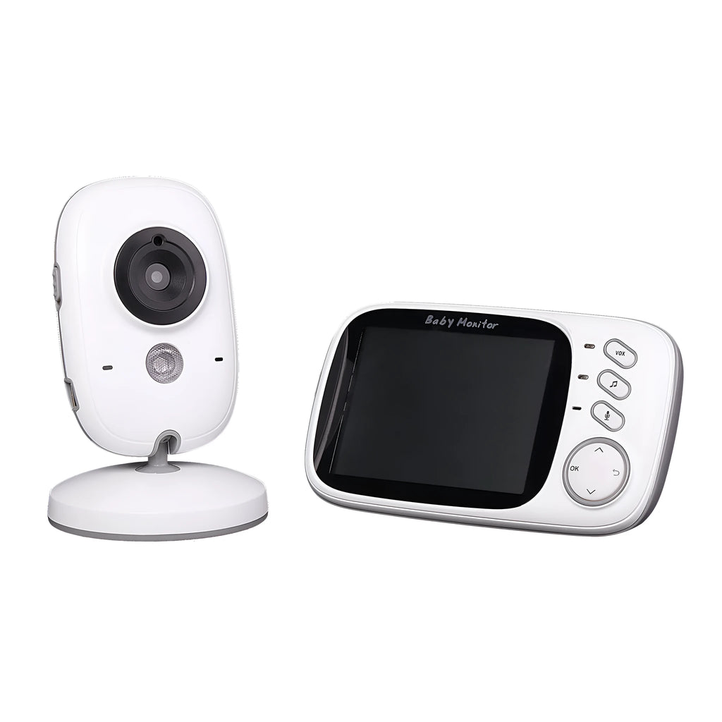 VB603 digital wireless baby monitor with parent unit showing 3.2-inch colour screen and separate camera unit.