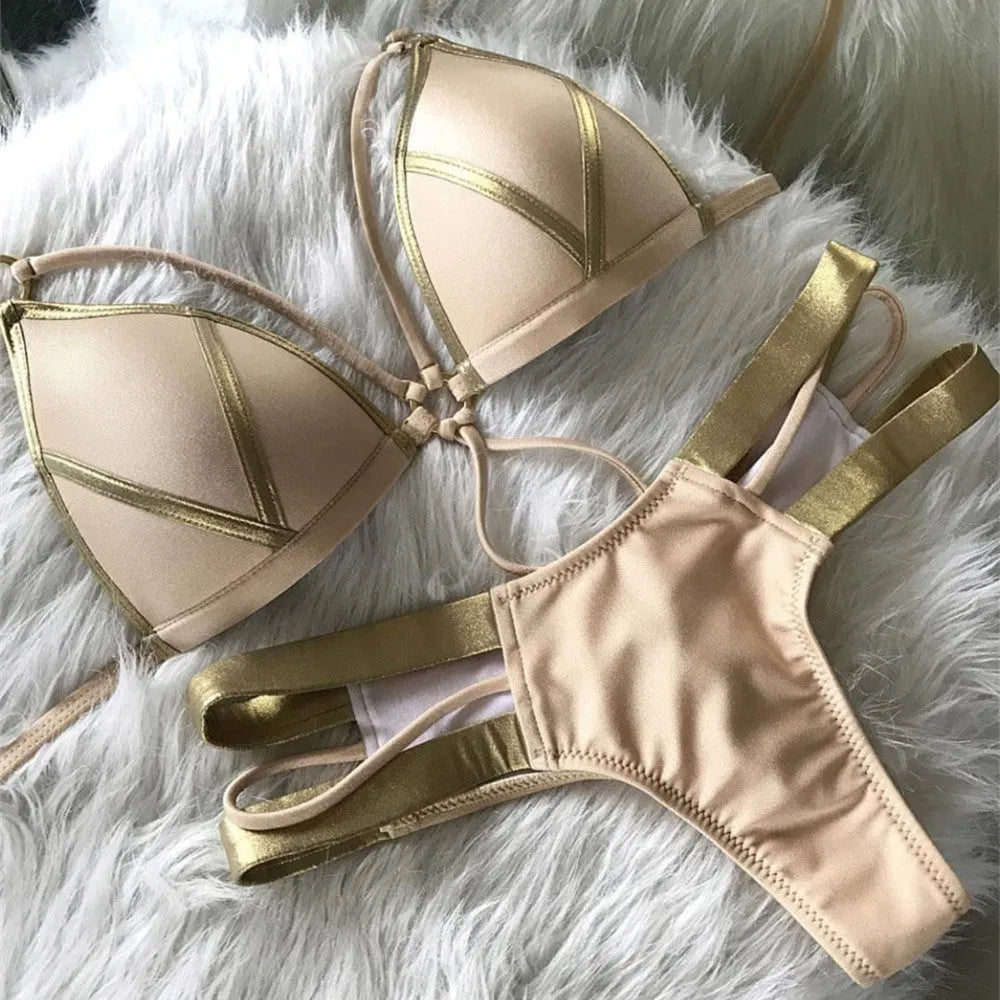 Women's bronzing bikini swimwear with padded cups in multiple colour options