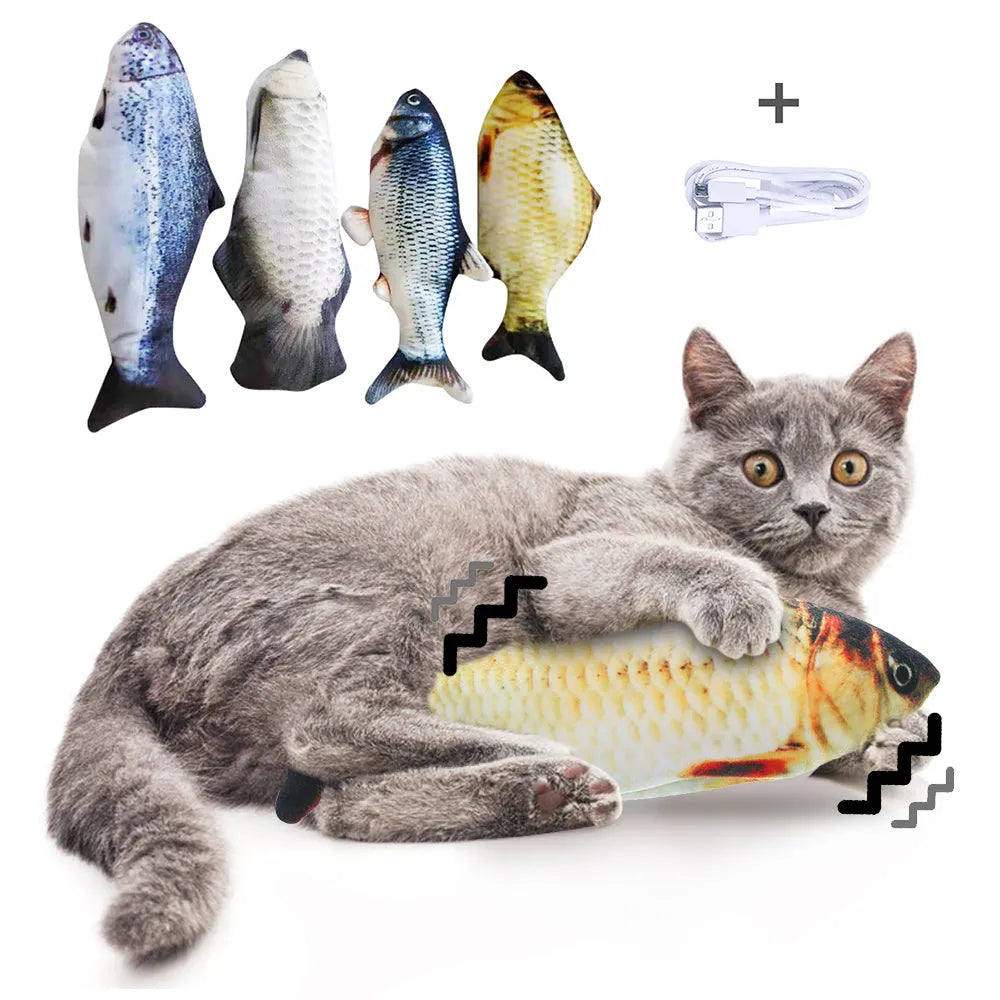 30cm electronic jumping fish cat toy with USB cable in multicolour fish designs